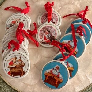 14 vintage collectable JCPenney Santa Claus Ceramic Ornaments with Red Ribbon